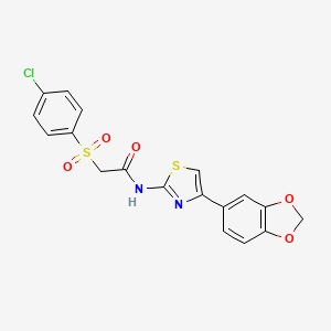 molecular formula C18H13ClN2O5S2 B3410096 N-[4-(2H-1,3-benzodioxol-5-yl)-1,3-thiazol-2-yl]-2-(4-chlorobenzenesulfonyl)acetamide CAS No. 895461-90-2