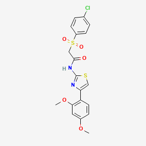 molecular formula C19H17ClN2O5S2 B3410110 2-(4-chlorobenzenesulfonyl)-N-[4-(2,4-dimethoxyphenyl)-1,3-thiazol-2-yl]acetamide CAS No. 895463-09-9