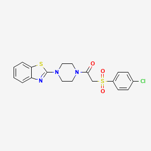 molecular formula C19H18ClN3O3S2 B3410122 1-[4-(1,3-Benzothiazol-2-yl)piperazin-1-yl]-2-(4-chlorobenzenesulfonyl)ethan-1-one CAS No. 895465-32-4