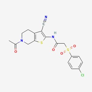 molecular formula C18H16ClN3O4S2 B3410126 N-(6-acetyl-3-cyano-4,5,6,7-tetrahydrothieno[2,3-c]pyridin-2-yl)-2-((4-chlorophenyl)sulfonyl)acetamide CAS No. 895466-19-0