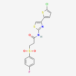 molecular formula C16H12ClFN2O3S3 B3410138 N-[4-(5-chlorothiophen-2-yl)-1,3-thiazol-2-yl]-3-(4-fluorobenzenesulfonyl)propanamide CAS No. 895472-83-0