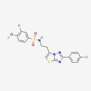 molecular formula C19H16ClFN4O3S2 B3410309 N-{2-[2-(4-chlorophenyl)-[1,2,4]triazolo[3,2-b][1,3]thiazol-6-yl]ethyl}-3-fluoro-4-methoxybenzene-1-sulfonamide CAS No. 896367-56-9