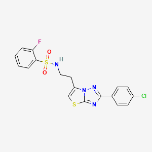 molecular formula C18H14ClFN4O2S2 B3410326 N-{2-[2-(4-chlorophenyl)-[1,2,4]triazolo[3,2-b][1,3]thiazol-6-yl]ethyl}-2-fluorobenzene-1-sulfonamide CAS No. 896368-81-3