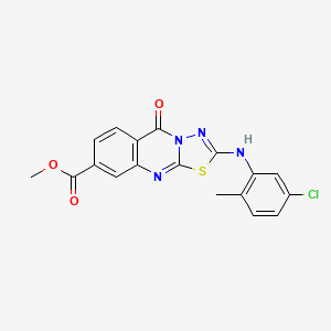 molecular formula C18H13ClN4O3S B3410392 methyl 2-[(5-chloro-2-methylphenyl)amino]-5-oxo-5H-[1,3,4]thiadiazolo[2,3-b]quinazoline-8-carboxylate CAS No. 896702-12-8