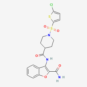 molecular formula C19H18ClN3O5S2 B3410821 N-(2-carbamoyl-1-benzofuran-3-yl)-1-[(5-chlorothiophen-2-yl)sulfonyl]piperidine-4-carboxamide CAS No. 899732-27-5