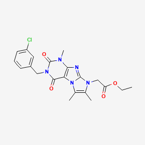 molecular formula C21H22ClN5O4 B3411442 ethyl 2-{3-[(3-chlorophenyl)methyl]-1,6,7-trimethyl-2,4-dioxo-1H,2H,3H,4H,8H-imidazo[1,2-g]purin-8-yl}acetate CAS No. 919031-27-9