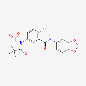 molecular formula C19H17ClN2O6S B3411465 N-(1,3-benzodioxol-5-yl)-2-chloro-5-(4,4-dimethyl-1,1-dioxido-3-oxo-1,2-thiazolidin-2-yl)benzamide CAS No. 919638-32-7