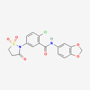 molecular formula C17H13ClN2O6S B3411467 N-(1,3-benzodioxol-5-yl)-2-chloro-5-(1,1-dioxido-3-oxo-1,2-thiazolidin-2-yl)benzamide CAS No. 919643-59-7