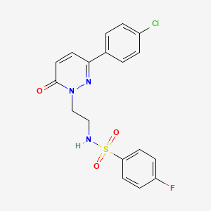 molecular formula C18H15ClFN3O3S B3411921 N-{2-[3-(4-chlorophenyl)-6-oxo-1,6-dihydropyridazin-1-yl]ethyl}-4-fluorobenzene-1-sulfonamide CAS No. 921832-68-0