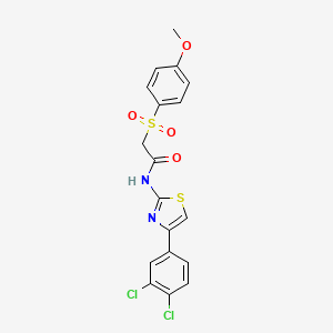 molecular formula C18H14Cl2N2O4S2 B3412046 N-[4-(3,4-dichlorophenyl)-1,3-thiazol-2-yl]-2-(4-methoxybenzenesulfonyl)acetamide CAS No. 923080-26-6