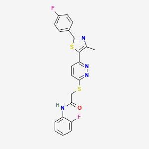 molecular formula C22H16F2N4OS2 B3412060 N-(2-fluorophenyl)-2-({6-[2-(4-fluorophenyl)-4-methyl-1,3-thiazol-5-yl]pyridazin-3-yl}sulfanyl)acetamide CAS No. 923146-83-2