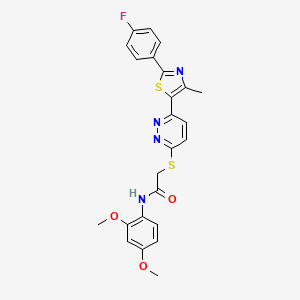 molecular formula C24H21FN4O3S2 B3412145 Acetamide, N-(2,4-dimethoxyphenyl)-2-[[6-[2-(4-fluorophenyl)-4-methyl-5-thiazolyl]-3-pyridazinyl]thio]- CAS No. 923681-29-2