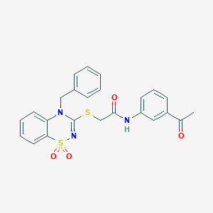molecular formula C24H21N3O4S2 B3412402 N-(3-acetylphenyl)-2-[(4-benzyl-1,1-dioxo-4H-1lambda6,2,4-benzothiadiazin-3-yl)sulfanyl]acetamide CAS No. 932969-64-7