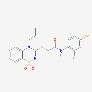 molecular formula C18H17BrFN3O3S2 B3412445 N-(4-bromo-2-fluorophenyl)-2-[(1,1-dioxo-4-propyl-4H-1lambda6,2,4-benzothiadiazin-3-yl)sulfanyl]acetamide CAS No. 932992-55-7