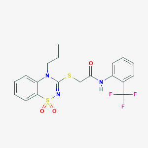 B3412447 2-((1,1-dioxido-4-propyl-4H-benzo[e][1,2,4]thiadiazin-3-yl)thio)-N-(2-(trifluoromethyl)phenyl)acetamide CAS No. 932992-84-2