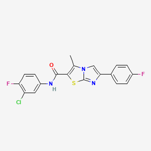 molecular formula C19H12ClF2N3OS B3412469 N-(3-chloro-4-fluorophenyl)-6-(4-fluorophenyl)-3-methylimidazo[2,1-b][1,3]thiazole-2-carboxamide CAS No. 932995-87-4