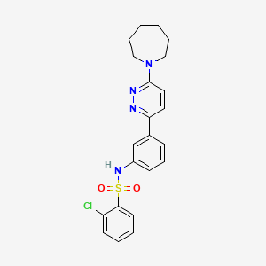 molecular formula C22H23ClN4O2S B3412491 N-{3-[6-(azepan-1-yl)pyridazin-3-yl]phenyl}-2-chlorobenzene-1-sulfonamide CAS No. 933004-39-8
