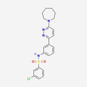 molecular formula C22H23ClN4O2S B3412695 N-{3-[6-(azepan-1-yl)pyridazin-3-yl]phenyl}-3-chlorobenzene-1-sulfonamide CAS No. 933215-43-1