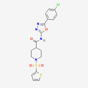 molecular formula C18H17ClN4O4S2 B3412952 N-[5-(4-chlorophenyl)-1,3,4-oxadiazol-2-yl]-1-(thiophene-2-sulfonyl)piperidine-4-carboxamide CAS No. 941896-47-5