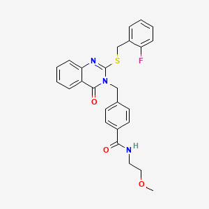 molecular formula C26H24FN3O3S B3413028 4-[(2-{[(2-fluorophenyl)methyl]sulfanyl}-4-oxo-3,4-dihydroquinazolin-3-yl)methyl]-N-(2-methoxyethyl)benzamide CAS No. 941940-03-0