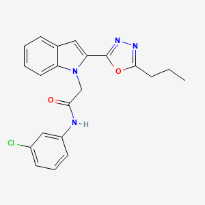 molecular formula C21H19ClN4O2 B3413458 N-(3-chlorophenyl)-2-[2-(5-propyl-1,3,4-oxadiazol-2-yl)-1H-indol-1-yl]acetamide CAS No. 946232-42-4