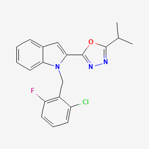 molecular formula C20H17ClFN3O B3413482 1-[(2-chloro-6-fluorophenyl)methyl]-2-[5-(propan-2-yl)-1,3,4-oxadiazol-2-yl]-1H-indole CAS No. 946233-21-2