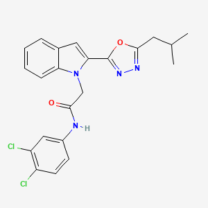 molecular formula C22H20Cl2N4O2 B3413491 N-(3,4-dichlorophenyl)-2-{2-[5-(2-methylpropyl)-1,3,4-oxadiazol-2-yl]-1H-indol-1-yl}acetamide CAS No. 946233-75-6