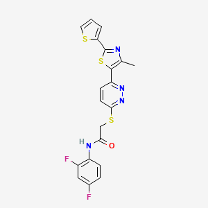 molecular formula C20H14F2N4OS3 B3413506 N-(2,4-difluorophenyl)-2-({6-[4-methyl-2-(thiophen-2-yl)-1,3-thiazol-5-yl]pyridazin-3-yl}sulfanyl)acetamide CAS No. 946237-40-7