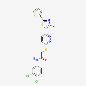 molecular formula C20H14Cl2N4OS3 B3413514 N-(3,4-dichlorophenyl)-2-({6-[4-methyl-2-(thiophen-2-yl)-1,3-thiazol-5-yl]pyridazin-3-yl}sulfanyl)acetamide CAS No. 946237-53-2