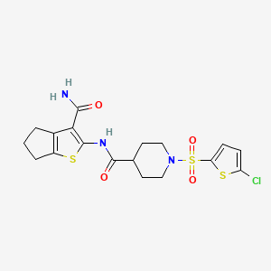 molecular formula C18H20ClN3O4S3 B3413606 N-{3-carbamoyl-4H,5H,6H-cyclopenta[b]thiophen-2-yl}-1-[(5-chlorothiophen-2-yl)sulfonyl]piperidine-4-carboxamide CAS No. 946244-66-2
