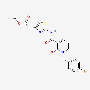 molecular formula C20H18BrN3O4S B3413639 ethyl 2-(2-{1-[(4-bromophenyl)methyl]-2-oxo-1,2-dihydropyridine-3-amido}-1,3-thiazol-4-yl)acetate CAS No. 946256-25-3