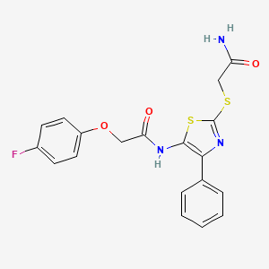 molecular formula C19H16FN3O3S2 B3413789 N-(2-((2-amino-2-oxoethyl)thio)-4-phenylthiazol-5-yl)-2-(4-fluorophenoxy)acetamide CAS No. 946271-49-4