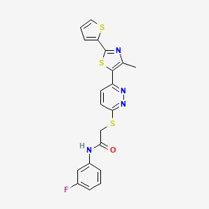 molecular formula C20H15FN4OS3 B3413906 N-(3-fluorophenyl)-2-({6-[4-methyl-2-(thiophen-2-yl)-1,3-thiazol-5-yl]pyridazin-3-yl}sulfanyl)acetamide CAS No. 946277-44-7