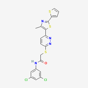 molecular formula C20H14Cl2N4OS3 B3413908 N-(3,5-dichlorophenyl)-2-({6-[4-methyl-2-(thiophen-2-yl)-1,3-thiazol-5-yl]pyridazin-3-yl}sulfanyl)acetamide CAS No. 946277-63-0
