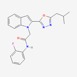 molecular formula C22H21FN4O2 B3413917 N-(2-fluorophenyl)-2-{2-[5-(2-methylpropyl)-1,3,4-oxadiazol-2-yl]-1H-indol-1-yl}acetamide CAS No. 946280-06-4