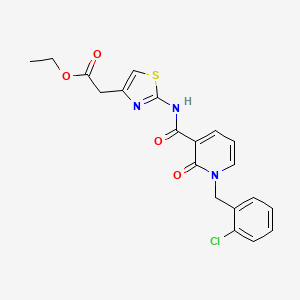 molecular formula C20H18ClN3O4S B3414122 ethyl 2-(2-{1-[(2-chlorophenyl)methyl]-2-oxo-1,2-dihydropyridine-3-amido}-1,3-thiazol-4-yl)acetate CAS No. 946303-98-6