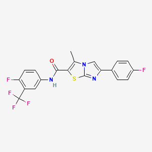 molecular formula C20H12F5N3OS B3414199 N-[4-fluoro-3-(trifluoromethyl)phenyl]-6-(4-fluorophenyl)-3-methylimidazo[2,1-b][1,3]thiazole-2-carboxamide CAS No. 946307-57-9