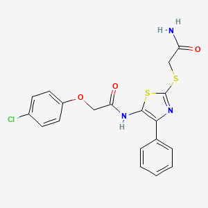 molecular formula C19H16ClN3O3S2 B3414377 N-(2-((2-amino-2-oxoethyl)thio)-4-phenylthiazol-5-yl)-2-(4-chlorophenoxy)acetamide CAS No. 946327-35-1