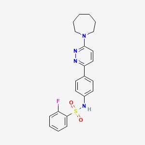 molecular formula C22H23FN4O2S B3414550 N-{4-[6-(azepan-1-yl)pyridazin-3-yl]phenyl}-2-fluorobenzene-1-sulfonamide CAS No. 946346-51-6