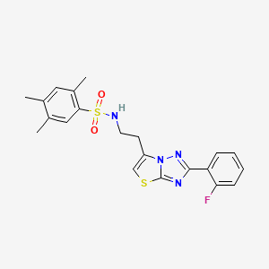 molecular formula C21H21FN4O2S2 B3414607 N-{2-[2-(2-fluorophenyl)-[1,2,4]triazolo[3,2-b][1,3]thiazol-6-yl]ethyl}-2,4,5-trimethylbenzene-1-sulfonamide CAS No. 946357-88-6