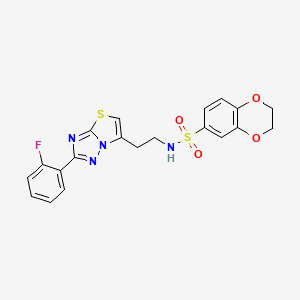 molecular formula C20H17FN4O4S2 B3414613 N-(2-(2-(2-fluorophenyl)thiazolo[3,2-b][1,2,4]triazol-6-yl)ethyl)-2,3-dihydrobenzo[b][1,4]dioxine-6-sulfonamide CAS No. 946357-92-2