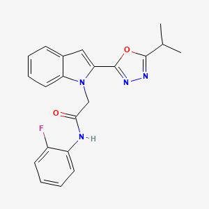molecular formula C21H19FN4O2 B3414866 N-(2-fluorophenyl)-2-{2-[5-(propan-2-yl)-1,3,4-oxadiazol-2-yl]-1H-indol-1-yl}acetamide CAS No. 946382-19-0
