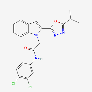 molecular formula C21H18Cl2N4O2 B3414870 N-(3,4-dichlorophenyl)-2-{2-[5-(propan-2-yl)-1,3,4-oxadiazol-2-yl]-1H-indol-1-yl}acetamide CAS No. 946382-67-8