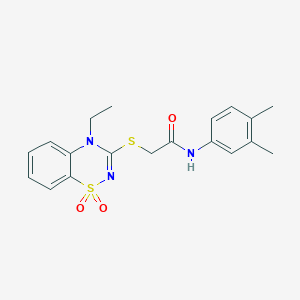 molecular formula C19H21N3O3S2 B3414908 N-(3,4-dimethylphenyl)-2-[(4-ethyl-1,1-dioxo-4H-1lambda6,2,4-benzothiadiazin-3-yl)sulfanyl]acetamide CAS No. 946384-44-7