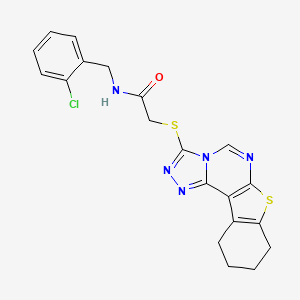molecular formula C20H18ClN5OS2 B3414923 N-[(2-chlorophenyl)methyl]-2-{10-thia-3,4,6,8-tetraazatetracyclo[7.7.0.0^{2,6}.0^{11,16}]hexadeca-1(9),2,4,7,11(16)-pentaen-5-ylsulfanyl}acetamide CAS No. 950262-60-9