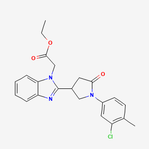 molecular formula C22H22ClN3O3 B3414936 ethyl 2-{2-[1-(3-chloro-4-methylphenyl)-5-oxopyrrolidin-3-yl]-1H-1,3-benzodiazol-1-yl}acetate CAS No. 950281-10-4