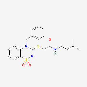 molecular formula C21H25N3O3S2 B3414975 2-[(4-benzyl-1,1-dioxo-4H-1lambda6,2,4-benzothiadiazin-3-yl)sulfanyl]-N-(3-methylbutyl)acetamide CAS No. 950454-37-2