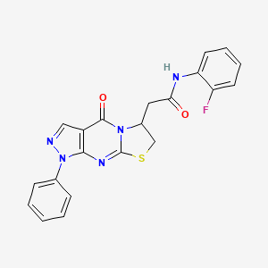 molecular formula C21H16FN5O2S B3415055 N-(2-fluorophenyl)-2-{2-oxo-6-phenyl-10-thia-1,5,6,8-tetraazatricyclo[7.3.0.0^{3,7}]dodeca-3(7),4,8-trien-12-yl}acetamide CAS No. 952869-56-6