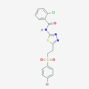 molecular formula C17H13BrClN3O3S2 B341994 N-{5-[2-(4-BROMOBENZENESULFONYL)ETHYL]-1,3,4-THIADIAZOL-2-YL}-2-CHLOROBENZAMIDE 
