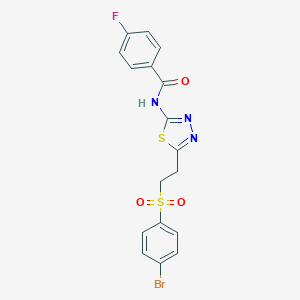 molecular formula C17H13BrFN3O3S2 B342000 N-{5-[2-(4-BROMOBENZENESULFONYL)ETHYL]-1,3,4-THIADIAZOL-2-YL}-4-FLUOROBENZAMIDE 